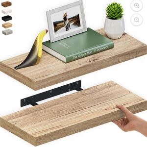Ballucci 24" Floating Shelves, 2-Pack Wood Wall Shelf Set with Invisible Bracket